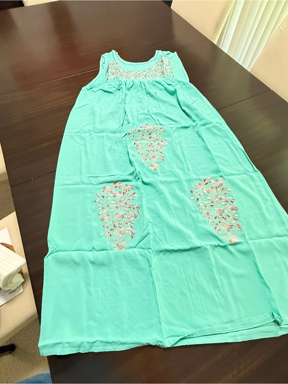 Sleeveless Embroidered Maxi Dress in Aqua - Women's Summer Dress